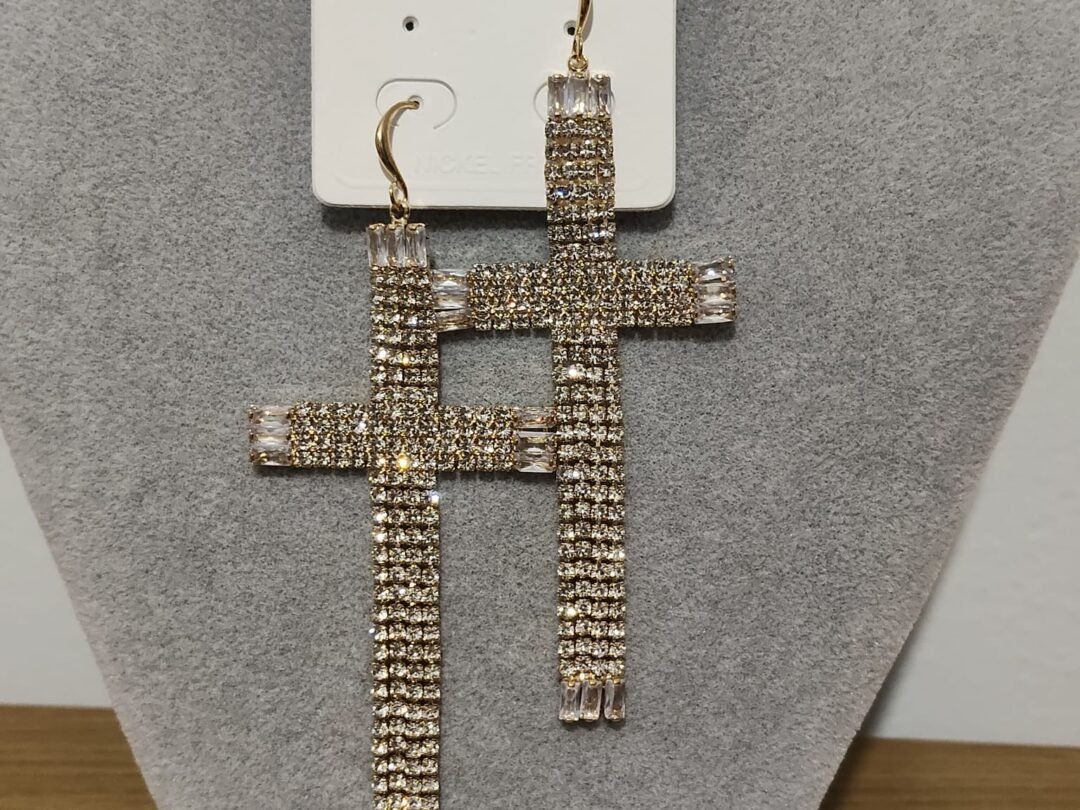 Σκουλαρίκια σταυρός με πέτρες ζιργκόν