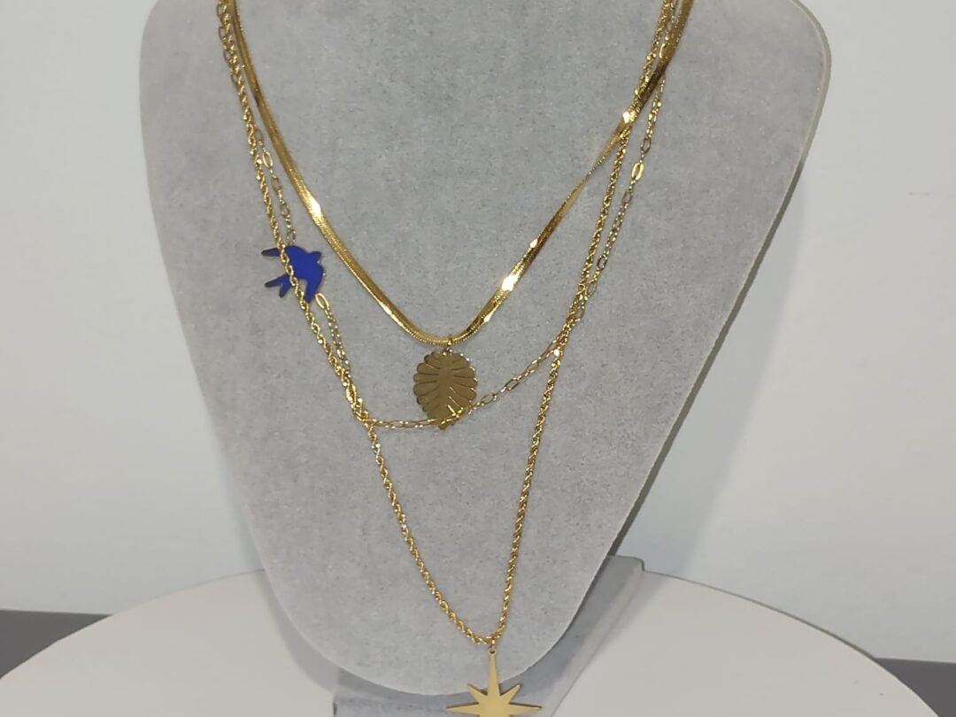 Τρίσειρο ατσάλινο κολιέ σε ασημί και χρυσό χρώμα